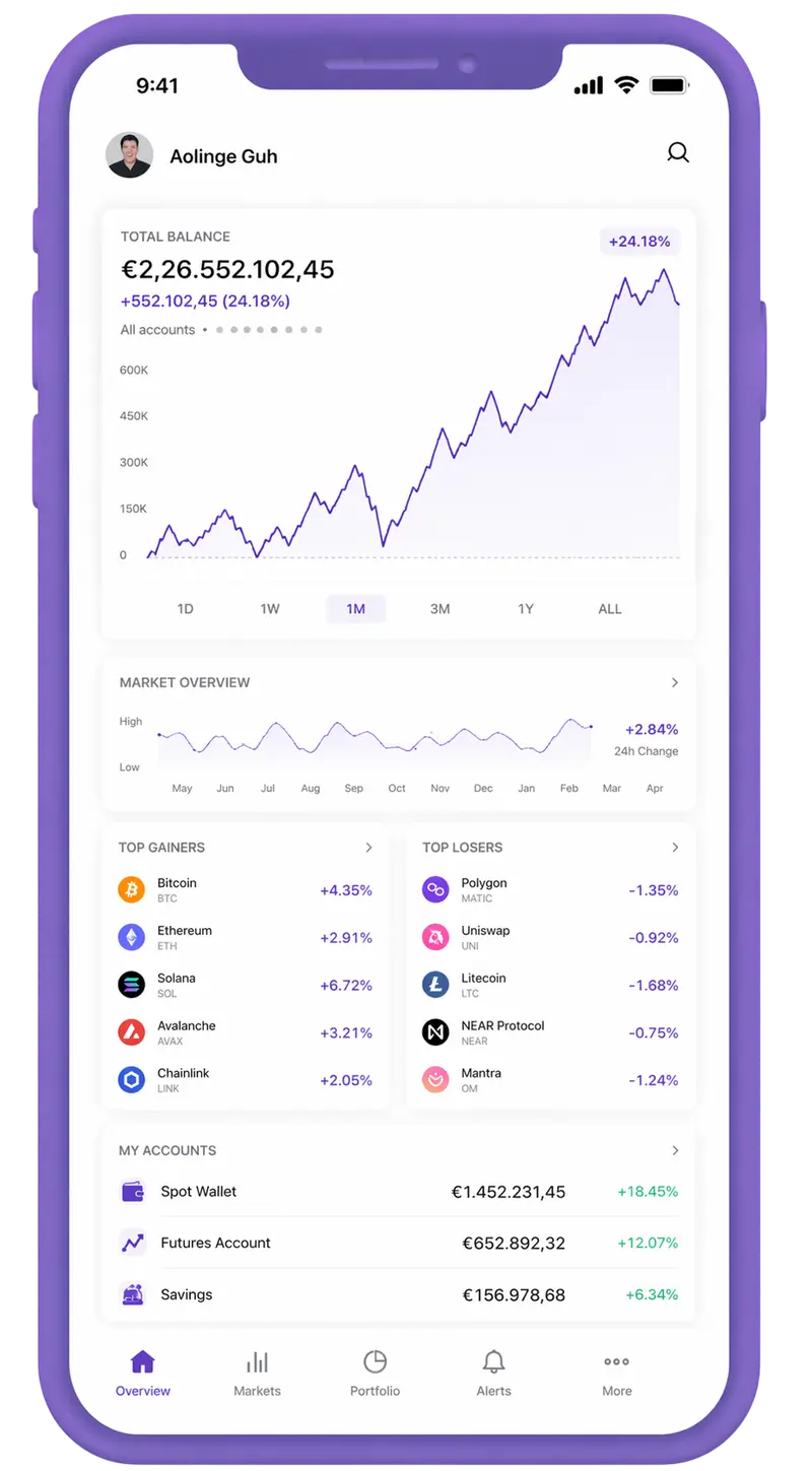 Overview screen of the mobile app portfolio