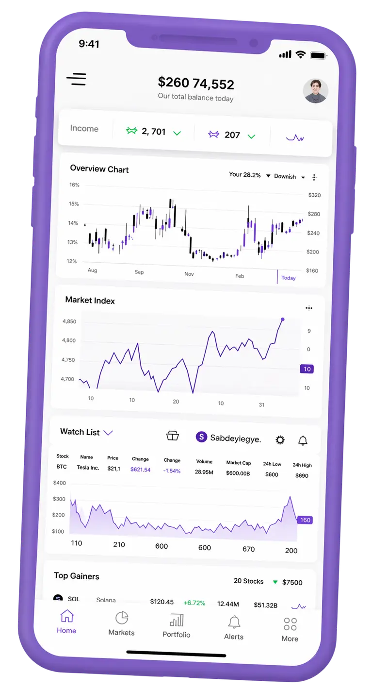 Overview screen of the mobile app portfolio
